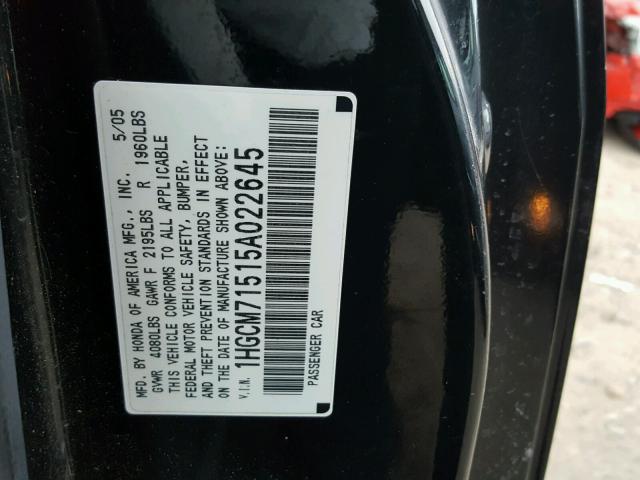 1HGCM71515A022645 - 2005 HONDA ACCORD SE BLACK photo 10