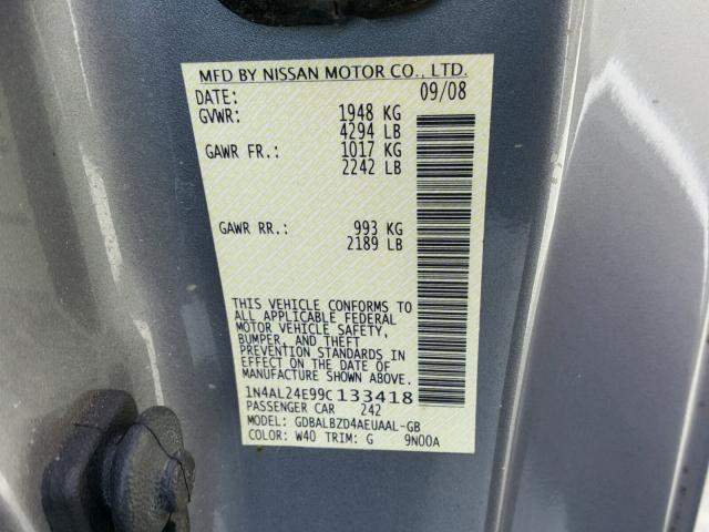 1N4AL24E99C133418 - 2009 NISSAN ALTIMA 2.5 GRAY photo 10