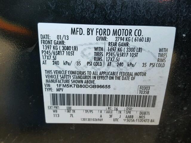 1FM5K7B80DGB96655 - 2013 FORD EXPLORER BLACK photo 10