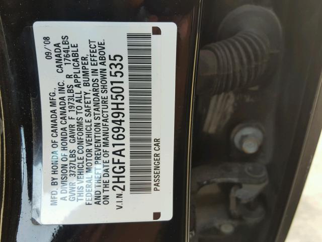 2HGFA16949H501535 - 2009 HONDA CIVIC EXL BLACK photo 10
