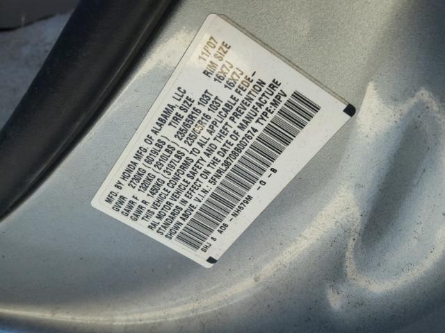 5FNRL38708B007674 - 2008 HONDA ODYSSEY EX BLUE photo 10