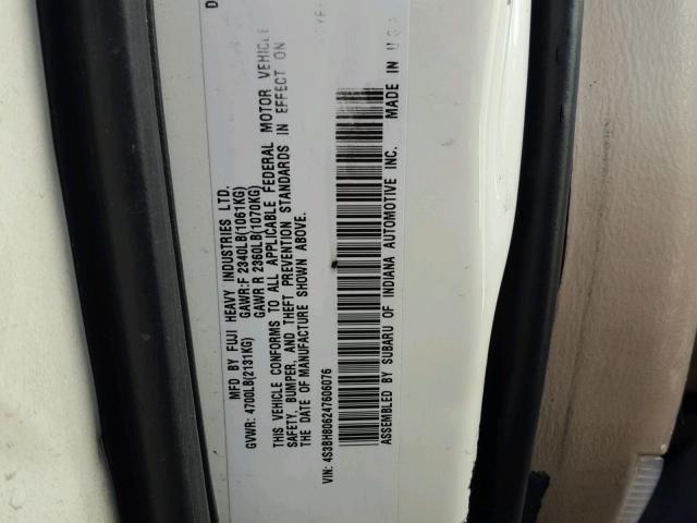 4S3BH806247606076 - 2004 SUBARU LEGACY OUT WHITE photo 10