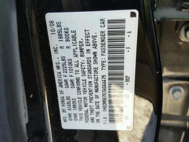 1HGCM56707A044475 - 2007 HONDA ACCORD EX BLACK photo 10