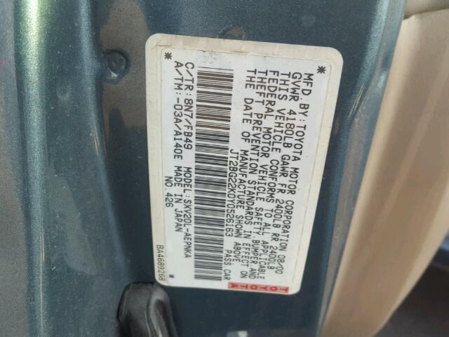 JT2BG22K0Y0526163 - 2000 TOYOTA CAMRY CE GREEN photo 10