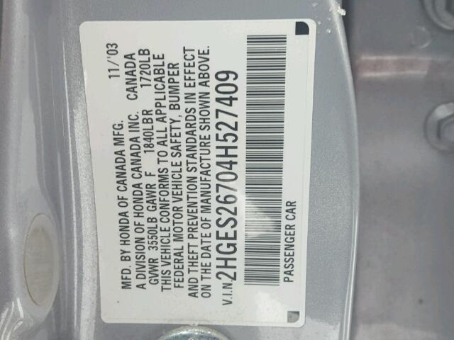 2HGES26704H527409 - 2004 HONDA CIVIC EX 银色 照片 10