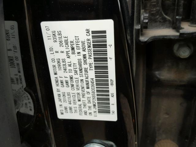 JHMCP26858C036454 - 2008 HONDA ACCORD EXL BLACK photo 10