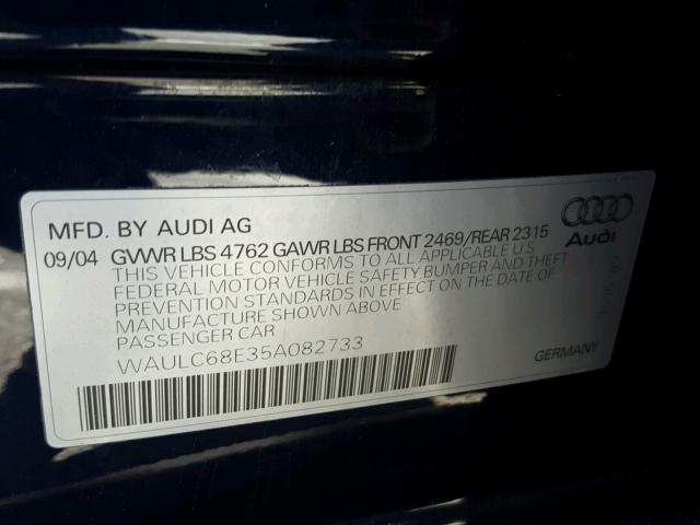 WAULC68E35A082733 - 2005 AUDI A4 1.8T QU BLUE photo 10