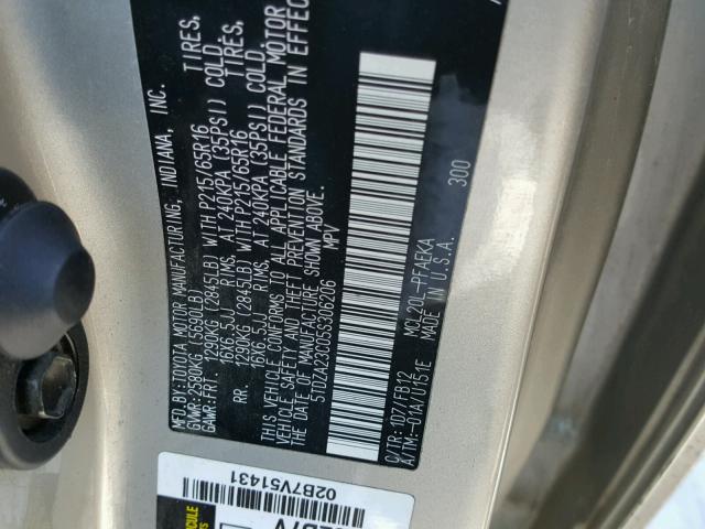 5TDZA23C05S306206 - 2005 TOYOTA SIENNA CE GOLD photo 10