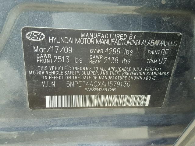 5NPET4ACXAH579130 - 2010 HYUNDAI SONATA GLS GRAY photo 10