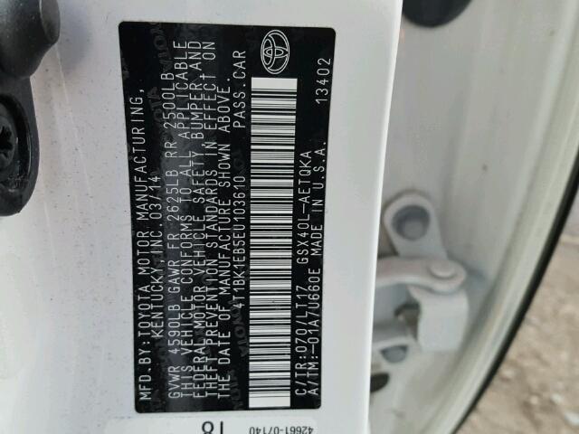 4T1BK1EB5EU103610 - 2014 TOYOTA AVALON BAS WHITE photo 10