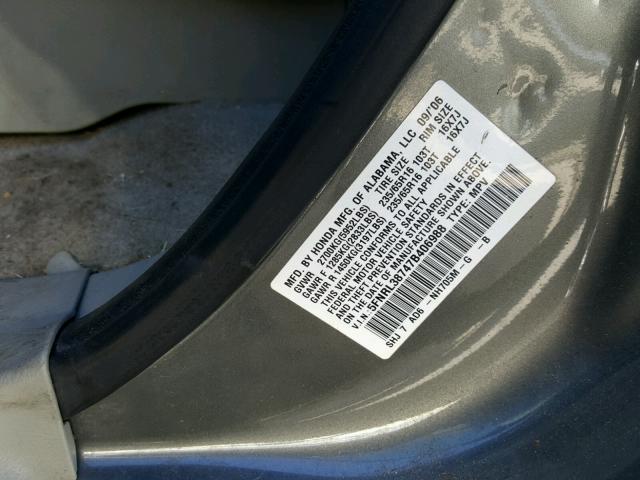 5FNRL38747B406988 - 2007 HONDA ODYSSEY EX CHARCOAL photo 10