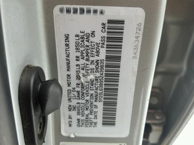 5Y2SL63895Z439835 - 2005 PONTIAC VIBE SILVER photo 10