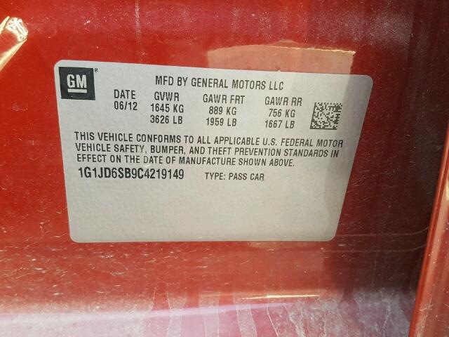 1G1JD6SB9C4219149 - 2012 CHEVROLET SONIC LT RED photo 10