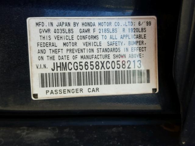 JHMCG5658XC058213 - 1999 HONDA ACCORD EX BLUE photo 10