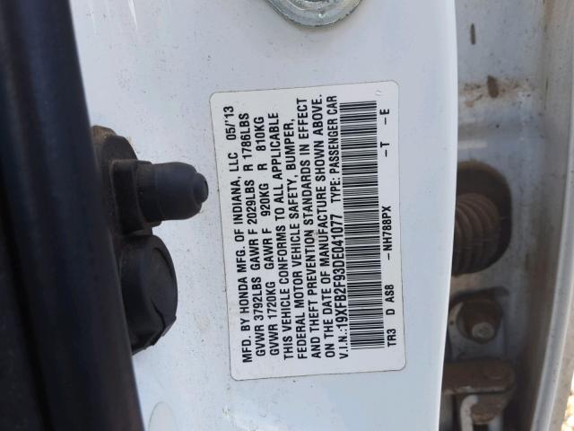 19XFB2F93DE041077 - 2013 HONDA CIVIC EXL WHITE photo 10