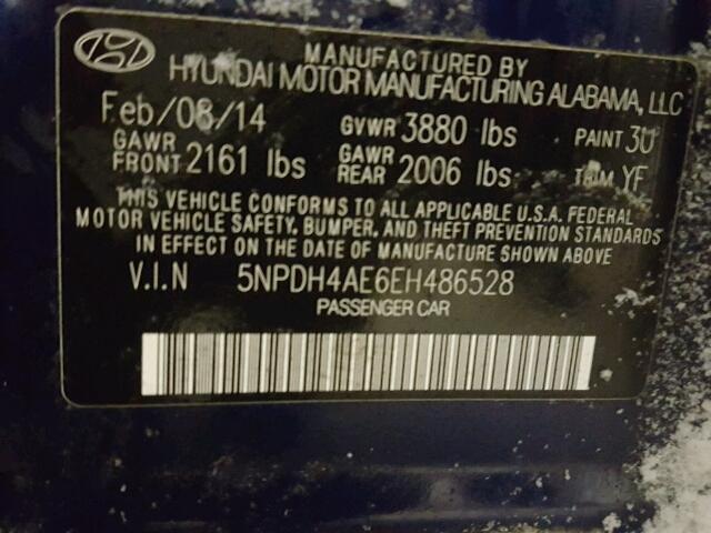 5NPDH4AE6EH486528 - 2014 HYUNDAI ELANTRA SE BLUE photo 10