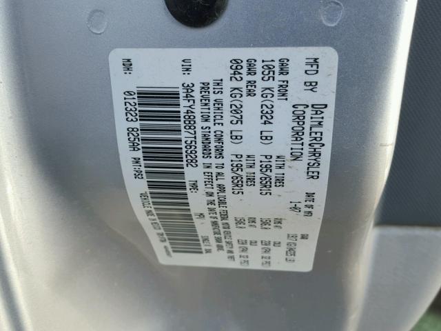 3A4FY48B87T569282 - 2007 CHRYSLER PT CRUISER SILVER photo 10