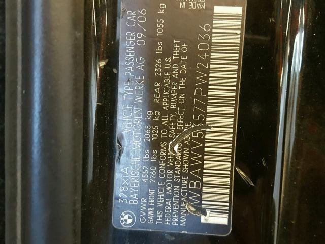 WBAWV53577PW24036 - 2007 BMW 328 XI SUL BLACK photo 10