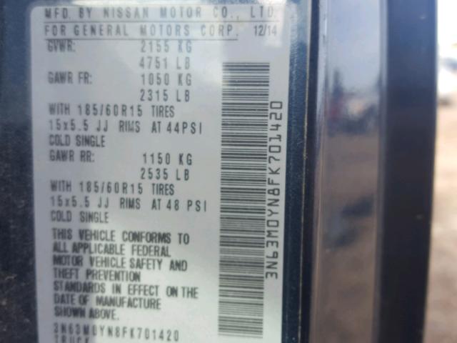 3N63M0YN8FK701420 - 2015 CHEVROLET CITY EXPRE BLUE photo 10