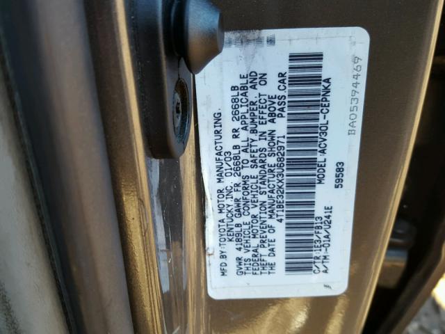 4T1BE32KX3U682971 - 2003 TOYOTA CAMRY LE GRAY photo 10