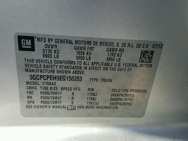 3GCPCPEH9EG156263 - 2014 CHEVROLET SILVERADO SILVER photo 10