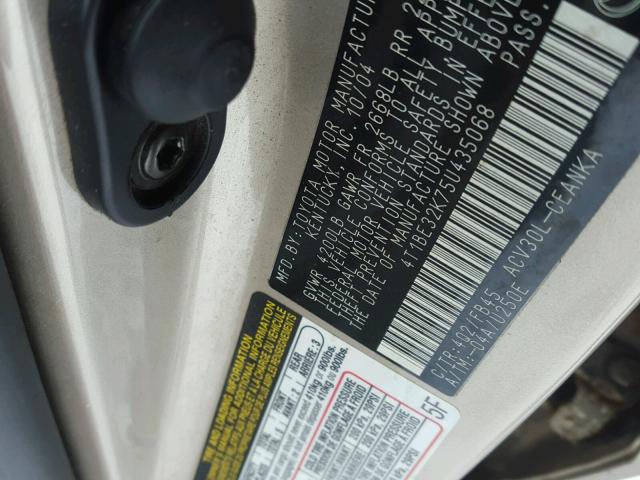 4T1BE32K75U435068 - 2005 TOYOTA CAMRY LE TAN photo 10