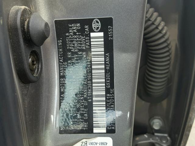 4T1BK36B16U154842 - 2006 TOYOTA AVALON XL CHARCOAL photo 10