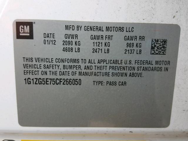 1G1ZG5E75CF266050 - 2012 CHEVROLET MALIBU LTZ 白色 照片 10