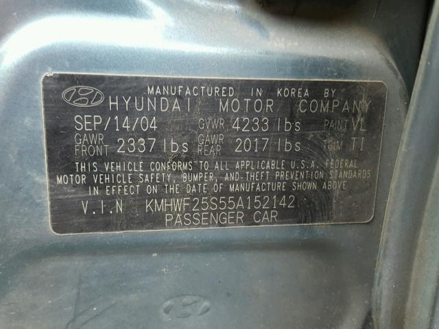 KMHWF25S55A152142 - 2005 HYUNDAI SONATA GL BLUE photo 10