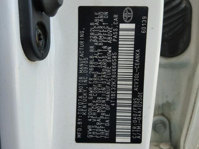 4T1BE32K76U666585 - 2006 TOYOTA CAMRY LE თეთრი ფოტო 10