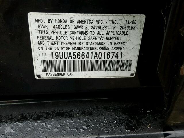 19UUA56641A016741 - 2001 ACURA 3.2TL BLACK photo 10