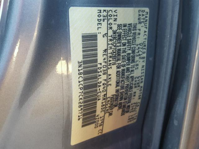 3N1BC1CP7CK289716 - 2012 NISSAN VERSA S GRAY photo 10