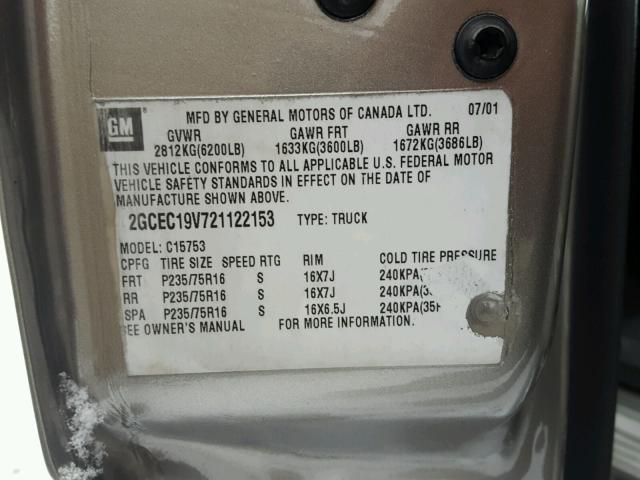 2GCEC19V721122153 - 2002 CHEVROLET SILVERADO TAN photo 10