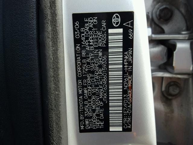 JTKKT624860159336 - 2006 TOYOTA SCION XA SILVER photo 10