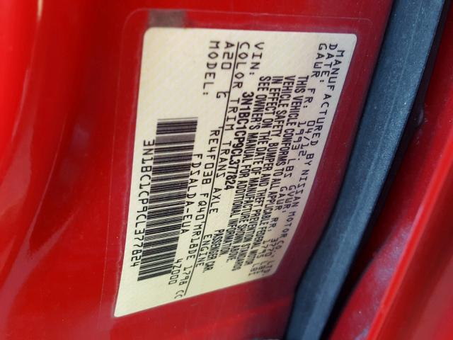 3N1BC1CP9CL377824 - 2012 NISSAN VERSA S RED photo 10