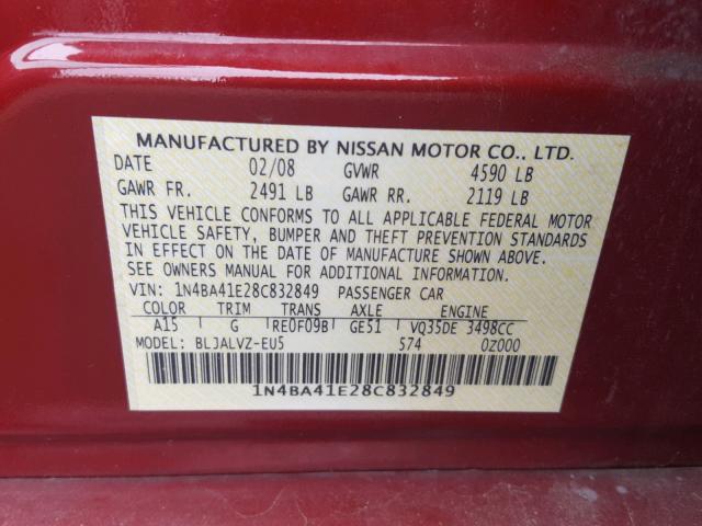 1N4BA41E28C832849 - 2008 NISSAN MAXIMA SE RED photo 10