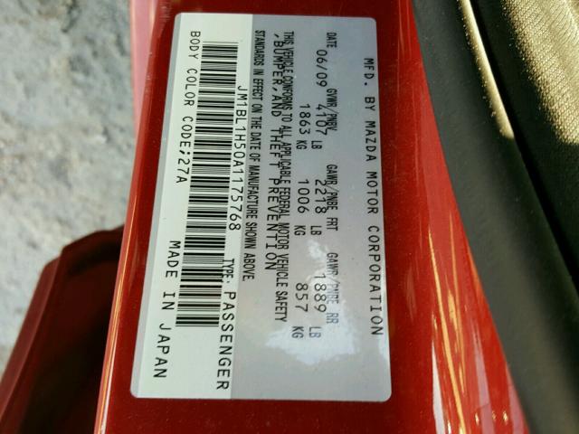 JM1BL1H50A1175768 - 2010 MAZDA 3 S RED photo 10