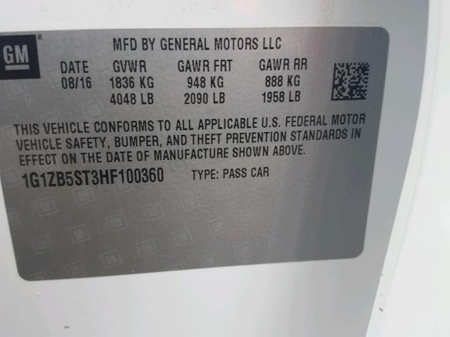 1G1ZB5ST3HF100360 - 2017 CHEVROLET MALIBU LS თეთრი ფოტო 10