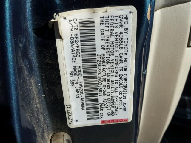 JT2BG22K3V0013811 - 1997 TOYOTA CAMRY LE მწვანე ფოტო 10