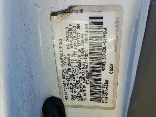 4T1BG22K7VU808324 - 1997 TOYOTA CAMRY CE WHITE photo 10