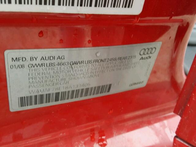 WAUAF78E18A131405 - 2008 AUDI A4 2.0T RED photo 10