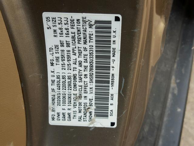 SHSRD789X5U335310 - 2005 HONDA CR-V SE TAN photo 10