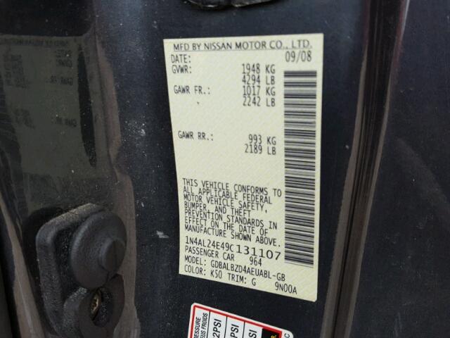 1N4AL24E49C131107 - 2009 NISSAN ALTIMA 2.5 GRAY photo 10