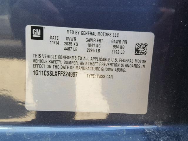 1G11C5SLXFF224987 - 2015 CHEVROLET MALIBU 1LT GRAY photo 10