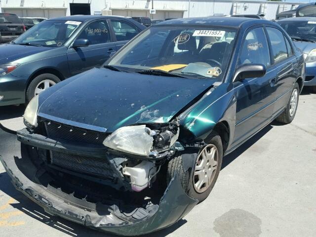 2HGES15571H580968 - 2001 HONDA CIVIC LX GREEN photo 2