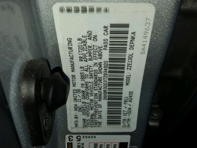 1NXBR32E37Z834920 - 2007 TOYOTA COROLLA CE SILVER photo 10