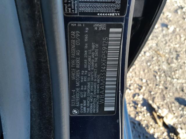 WBAAM3334XFP59125 - 1999 BMW 323I AUTOM BLUE photo 10