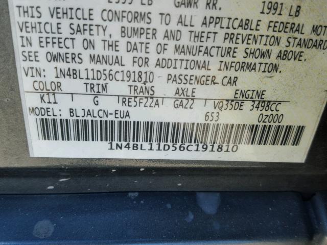 1N4BL11D56C191810 - 2006 NISSAN ALTIMA SE SILVER photo 10