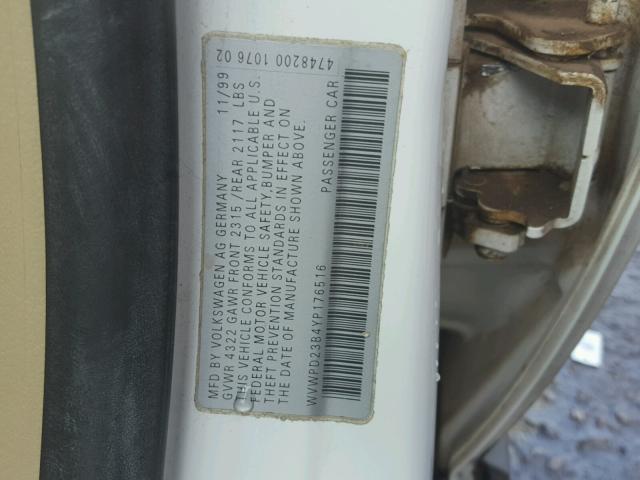 WVWPD23B4YP176516 - 2000 VOLKSWAGEN PASSAT GLX 白色 照片 10