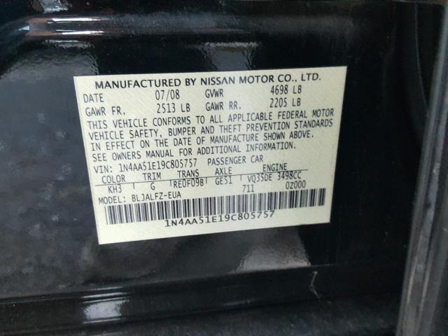 1N4AA51E19C805757 - 2009 NISSAN MAXIMA S BLACK photo 10